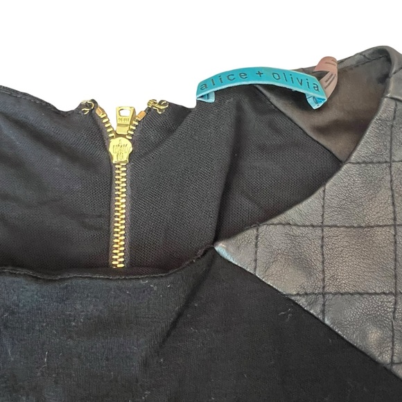 Alice and Olivia Daynah Leather Trim Wool Mesh Back Mini Dress Long Sleeve - Picture 8 of 10